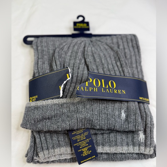 Polo Ralph Lauren Other - Polo Ralph Lauren Wool Scarf and Beanie Gray Wool Blend 2 Piece Set NWT